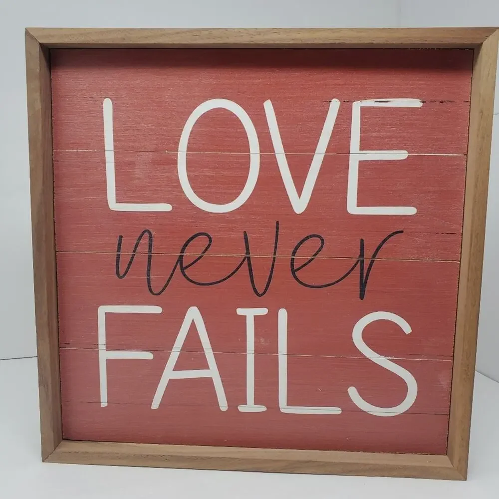 Kendrick Home Love Never Fails Framed Wall Sign New with tags